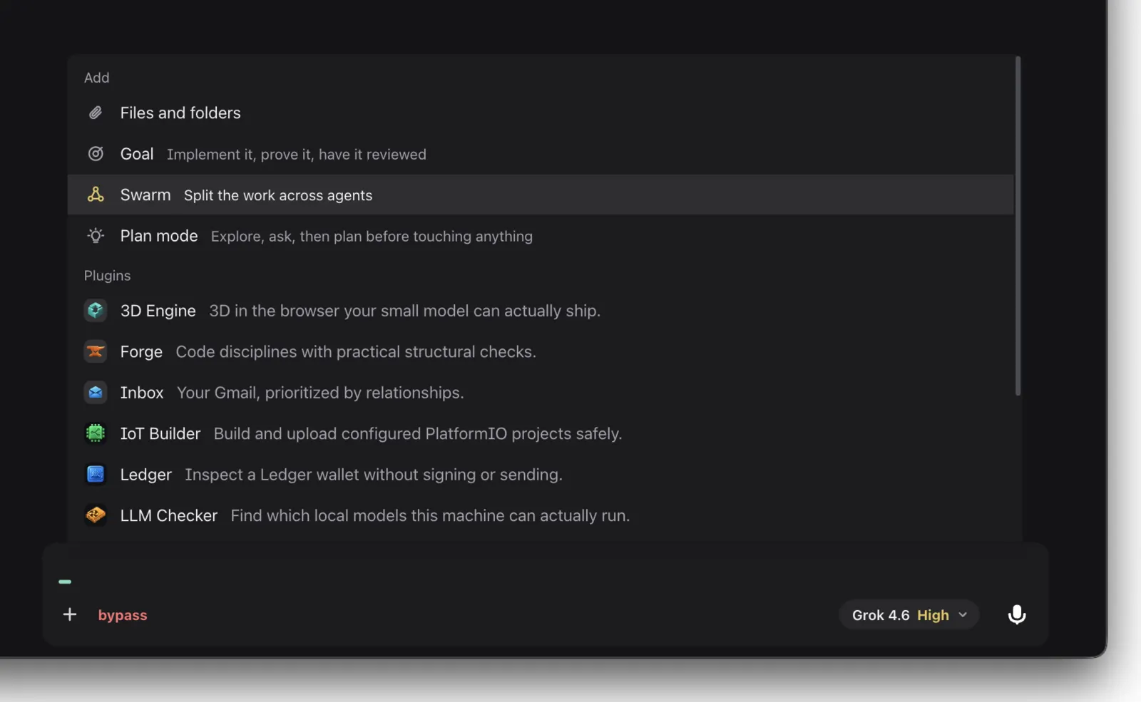 The Add menu in the AgenC Desktop composer